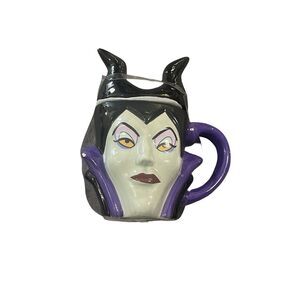 Disney Maleficent Mug With Topper New with tiny Chip Villains 5" x  7 " Purple